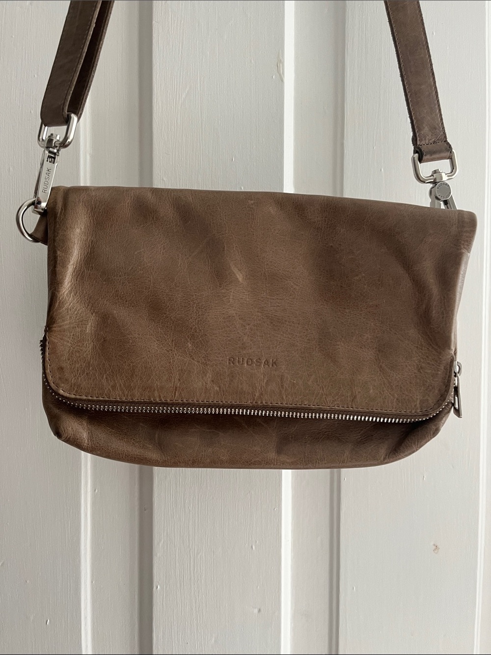 RUDSAK Taupe Brown Leather Crossbody Bag
